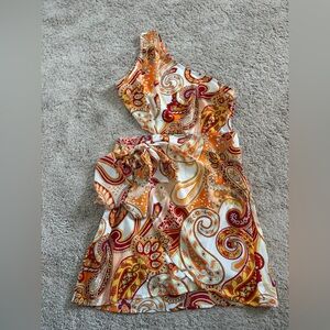 SHEIN One-Shoulder Paisley Dress - Red, Orange, Cream